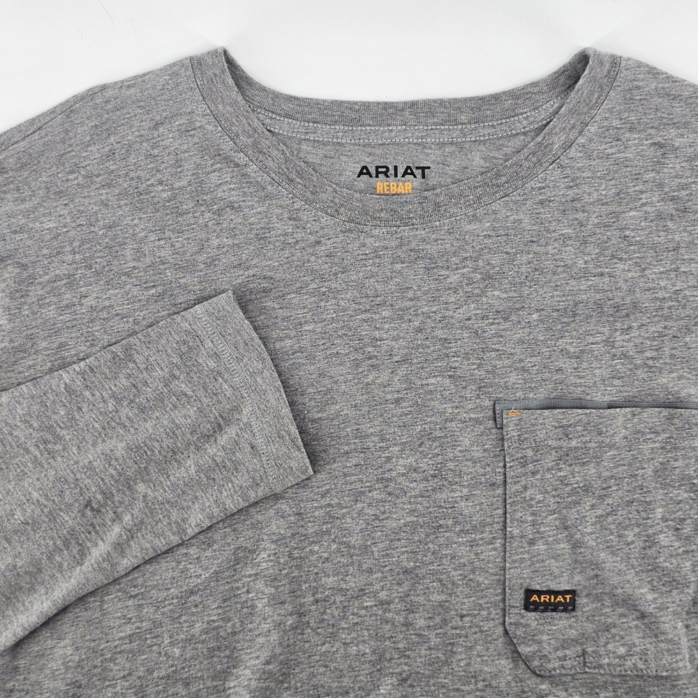 Ariat Rebar Workman Long Sleeve T-Shirt Mens‎ 2XL Gray Graphic Logo Pocket Tee